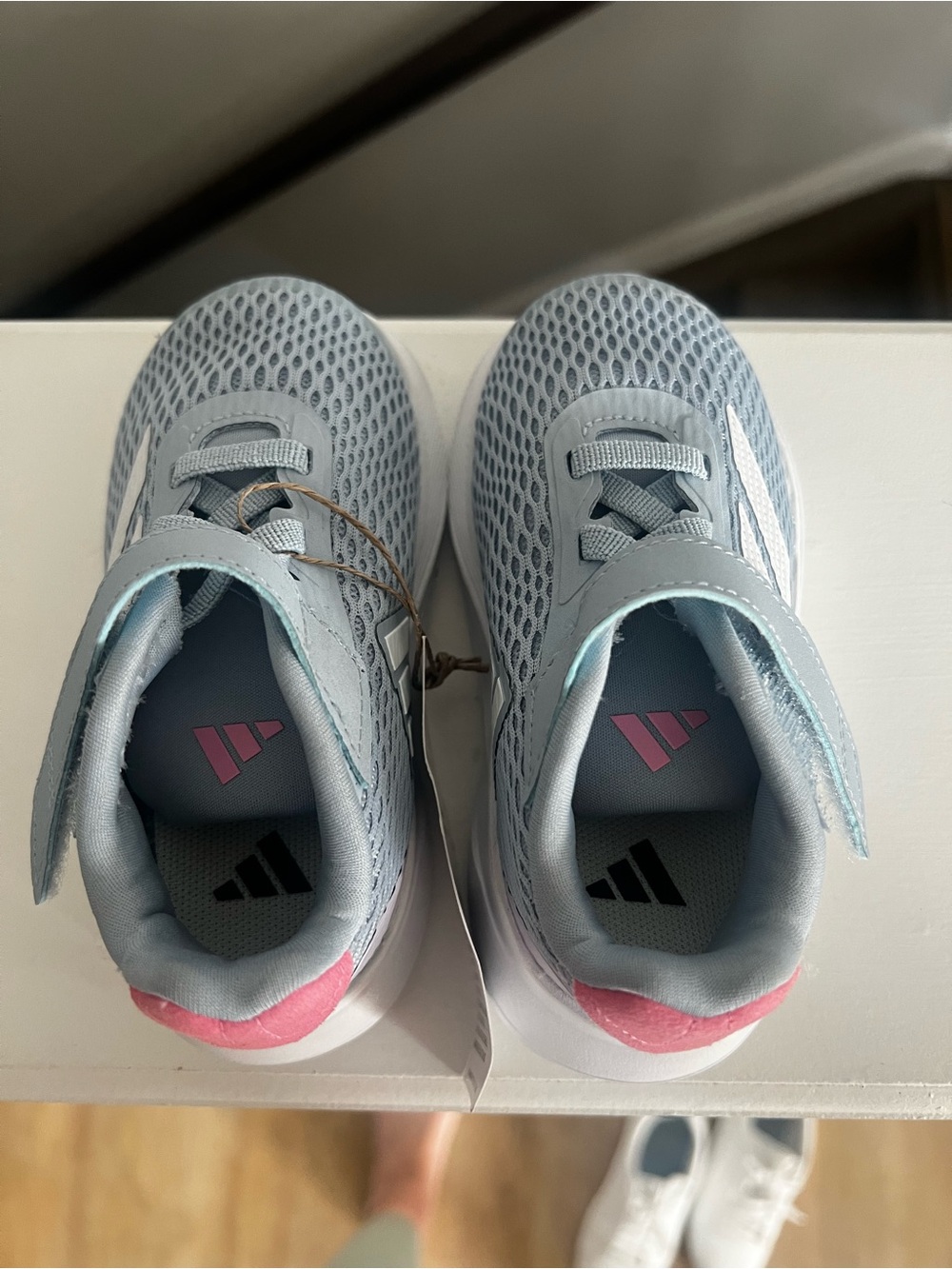 adidas Kids Light Blue Mesh Sneakers with Pink Heel